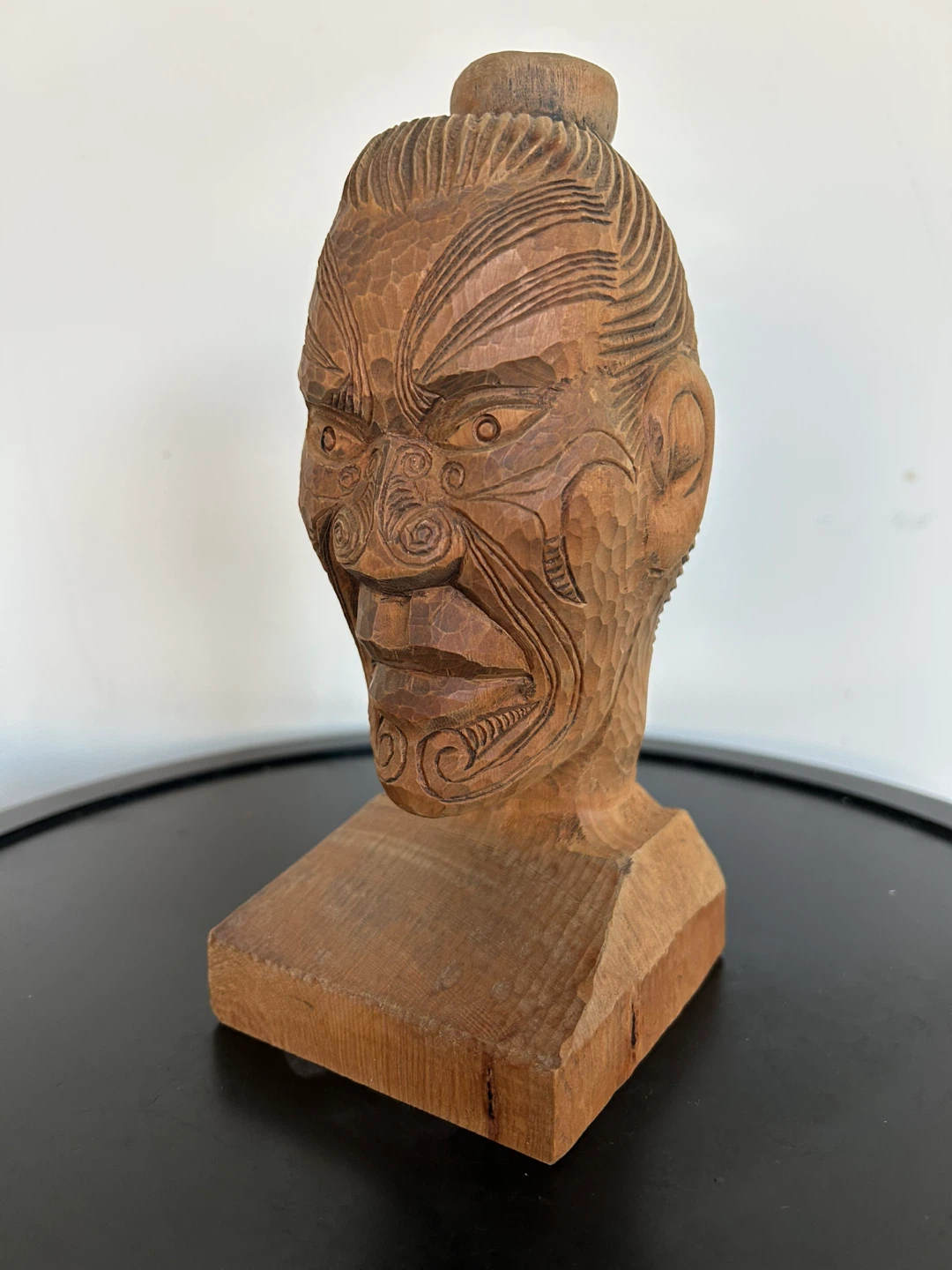 Vintage Māori Hand-Carved Wood Bust – Signed