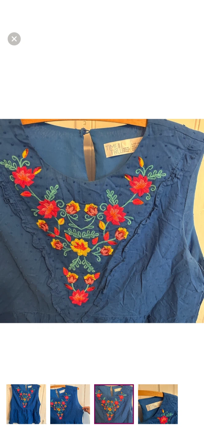 Time and Tru Blue Embroidered Peplum Top L (12-14) - photo 3