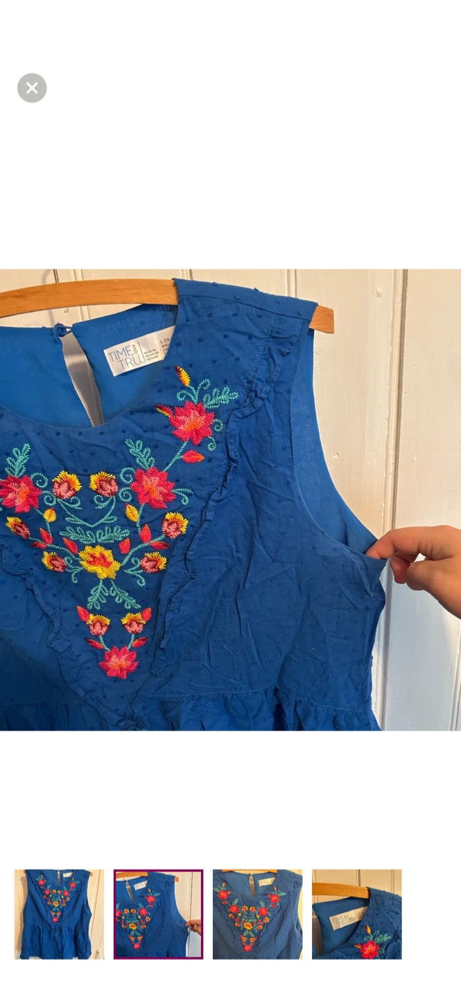 Time and Tru Blue Embroidered Peplum Top L (12-14) - photo 2