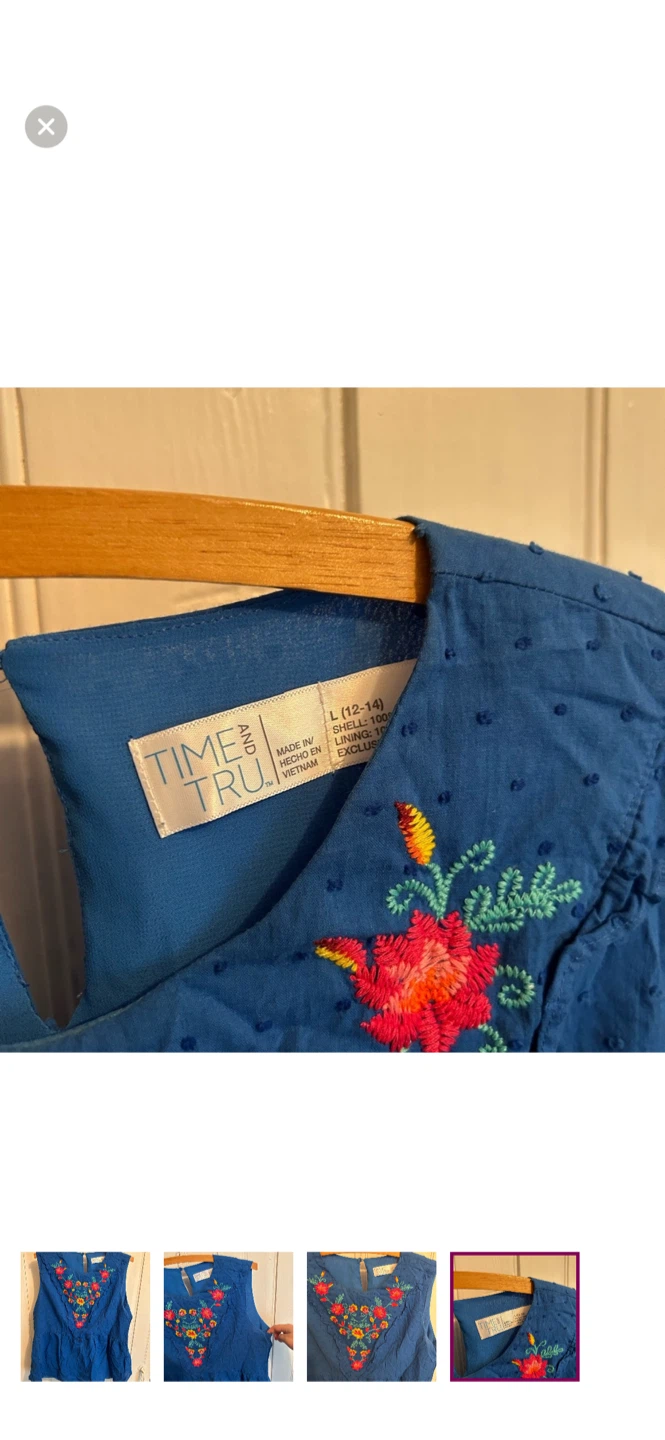 Time and Tru Blue Embroidered Peplum Top L (12-14) - photo 4
