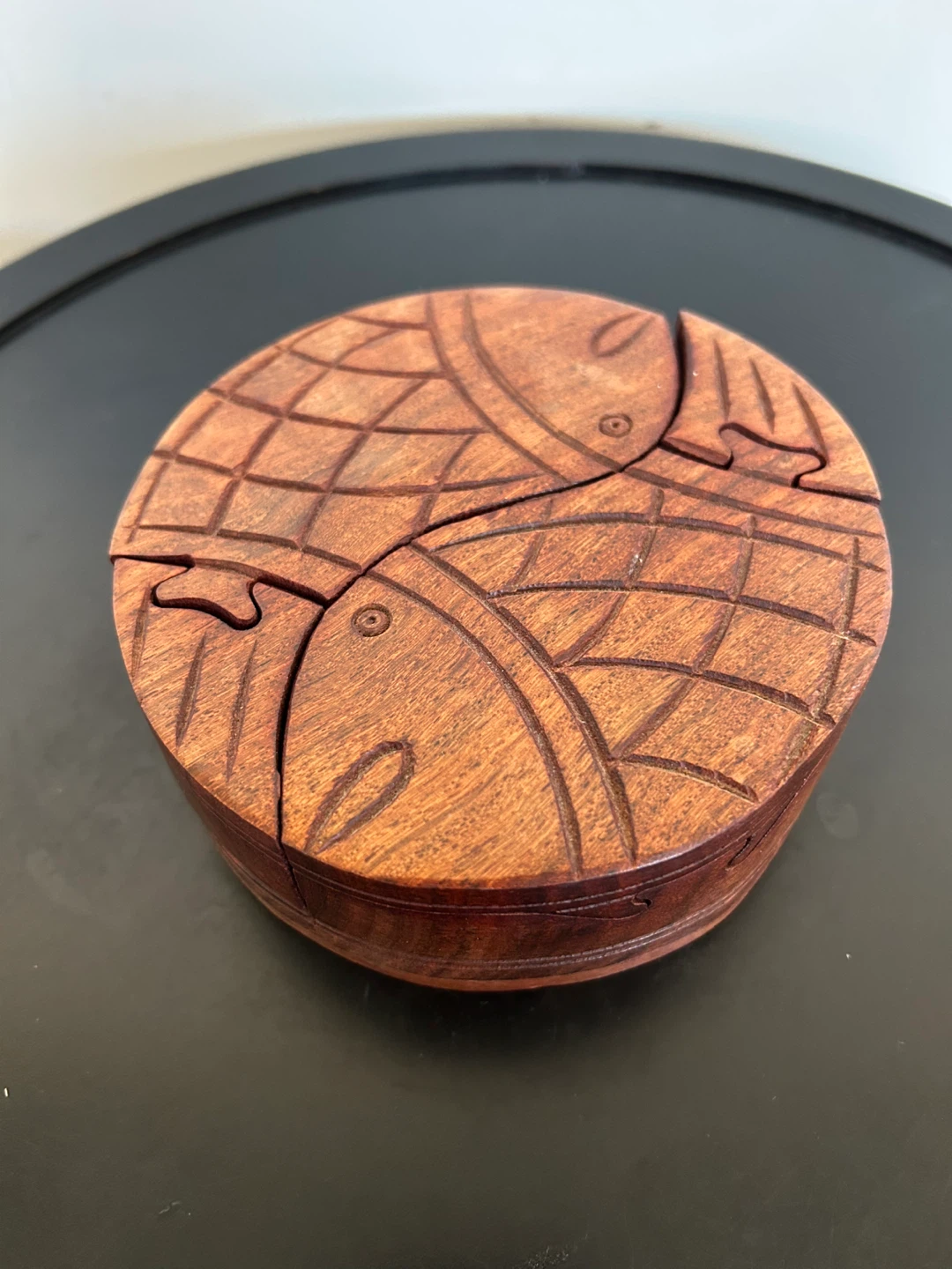 Vintage Hand-Carved Wooden Fish Secret Puzzle Box