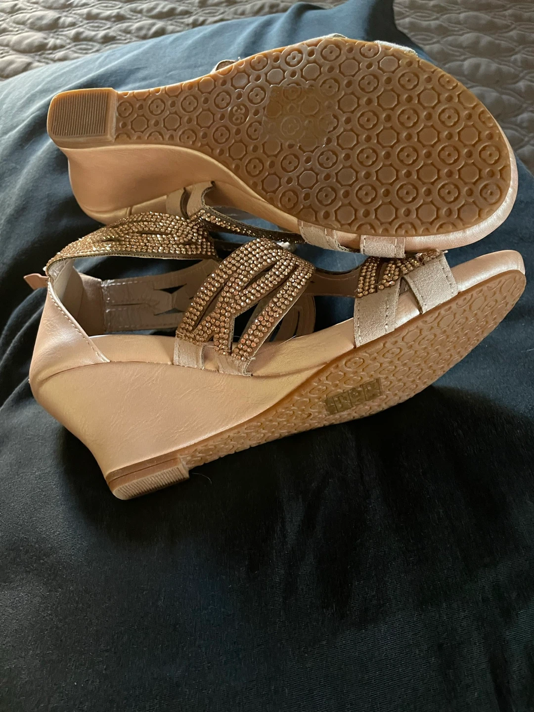 Patrizia  Spring Step Women's Rose Gold Rhinestone Wedge Sandals - photo 5