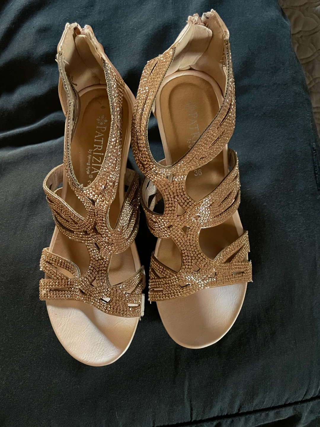 Patrizia  Spring Step Women's Rose Gold Rhinestone Wedge Sandals - photo 3