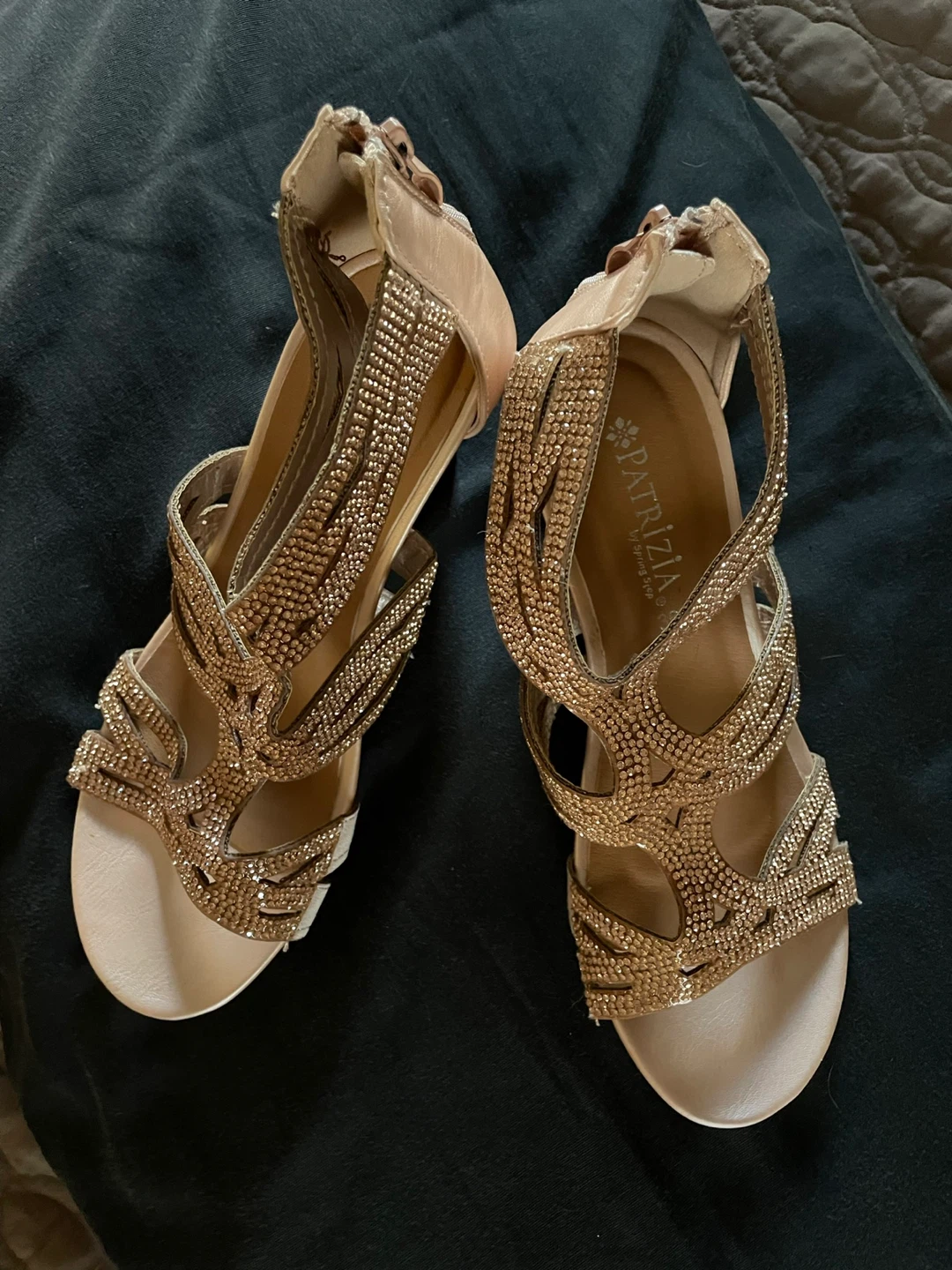 Patrizia  Spring Step Women's Rose Gold Rhinestone Wedge Sandals