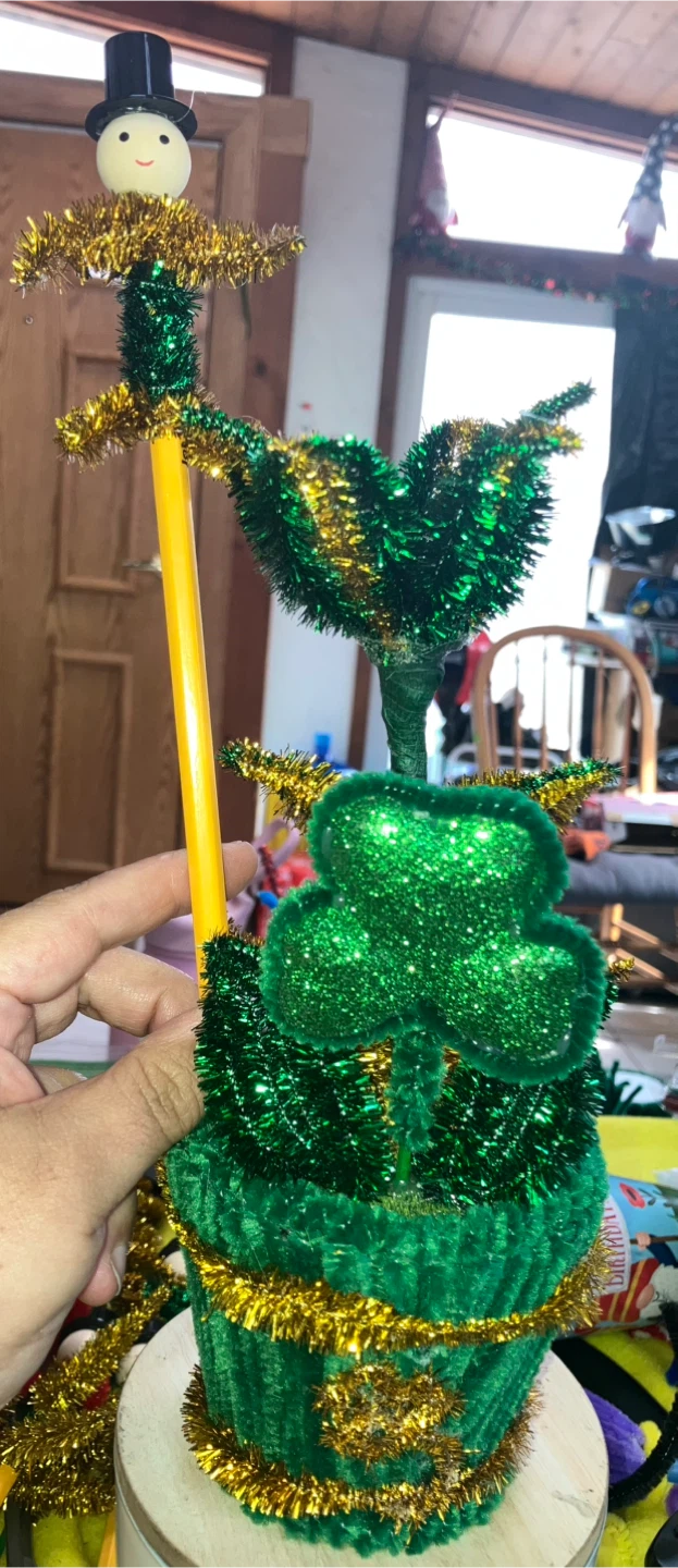 Green and Gold Tinsel Decorative Plant and Pencil
