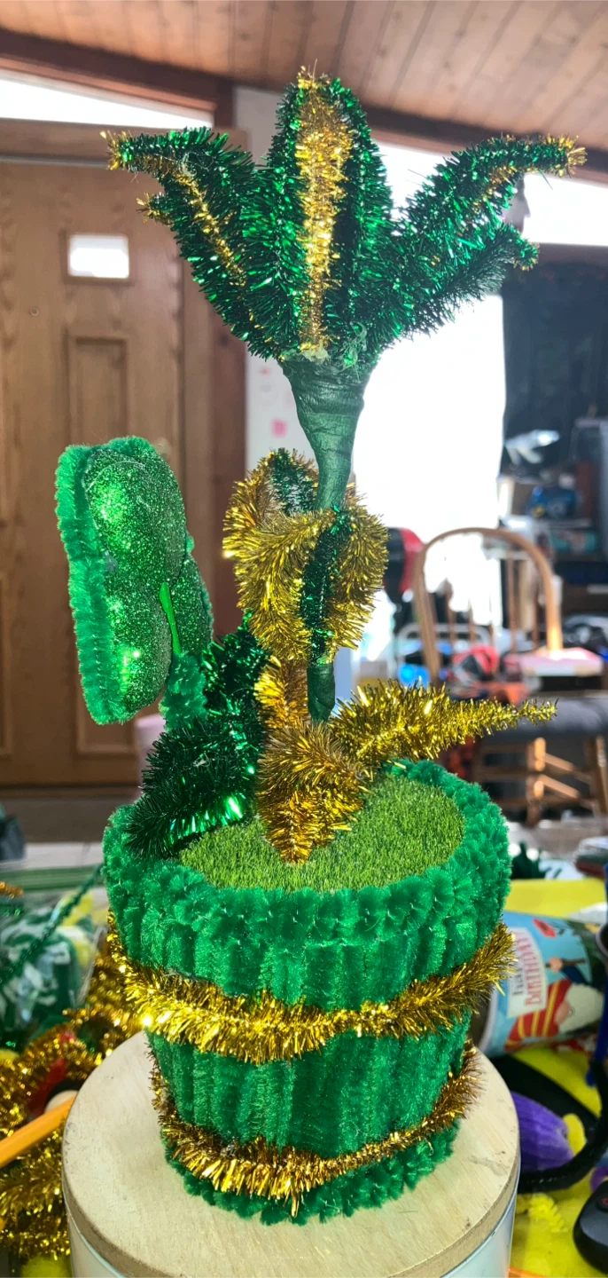 Green and Gold Tinsel Decorative Plant and Pencil - photo 2