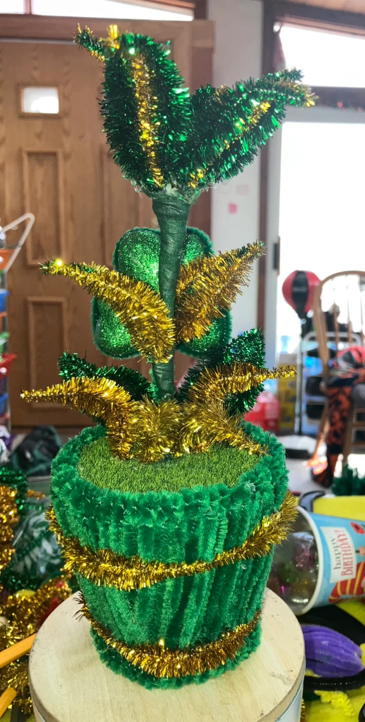 Green and Gold Tinsel Decorative Plant and Pencil - photo 3
