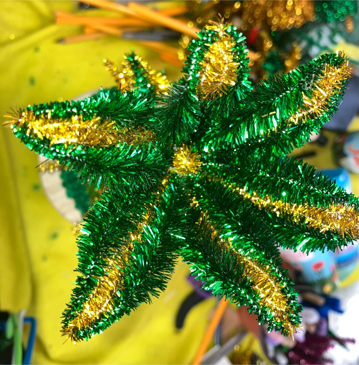 Green and Gold Tinsel Decorative Plant and Pencil - photo 4