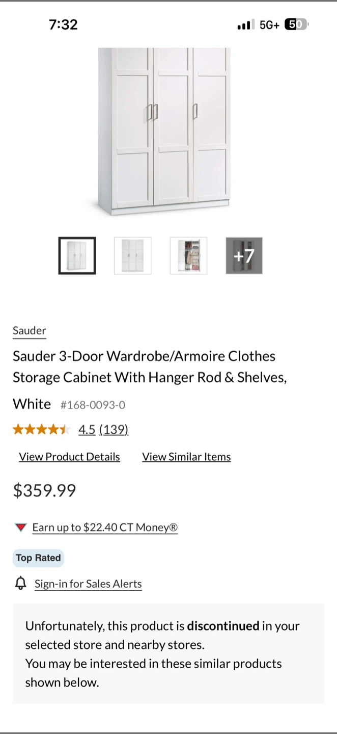 Sauder 3-Door Wardrobe/Armoire Clothes Storage Cabinet - White - photo 3