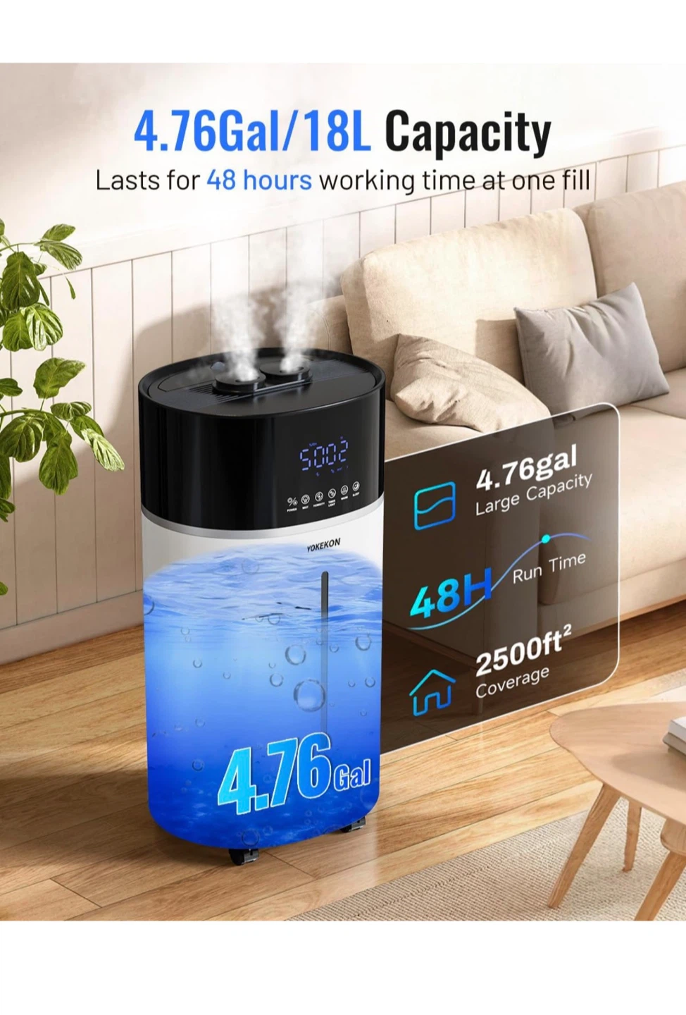 YOKECON Cool and Warm Mist Humidifier - 4.76 Gal, 18L - photo 4