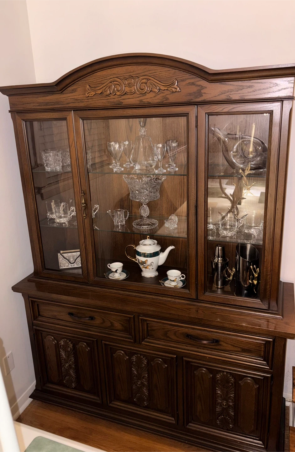 Vintage Wooden China Cabinet with Glass Display