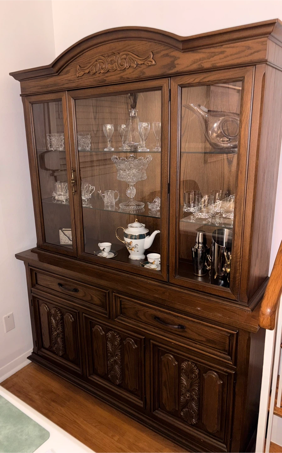 Vintage Wooden China Cabinet with Glass Display - photo 2