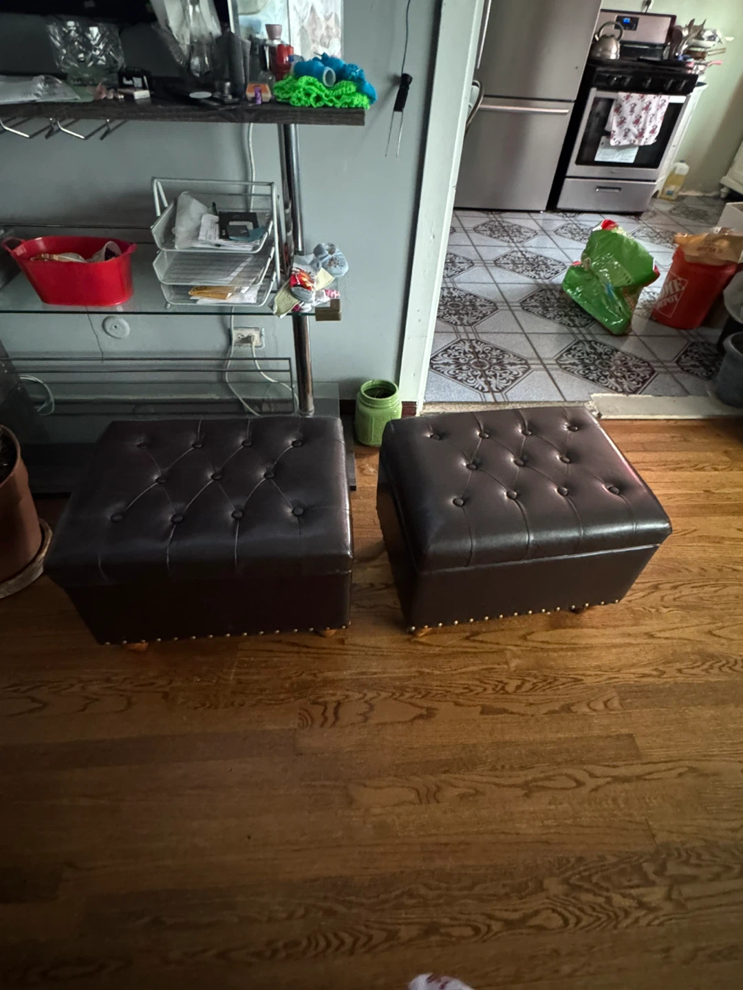 Brown Tufted Storage Ottoman Set (2)