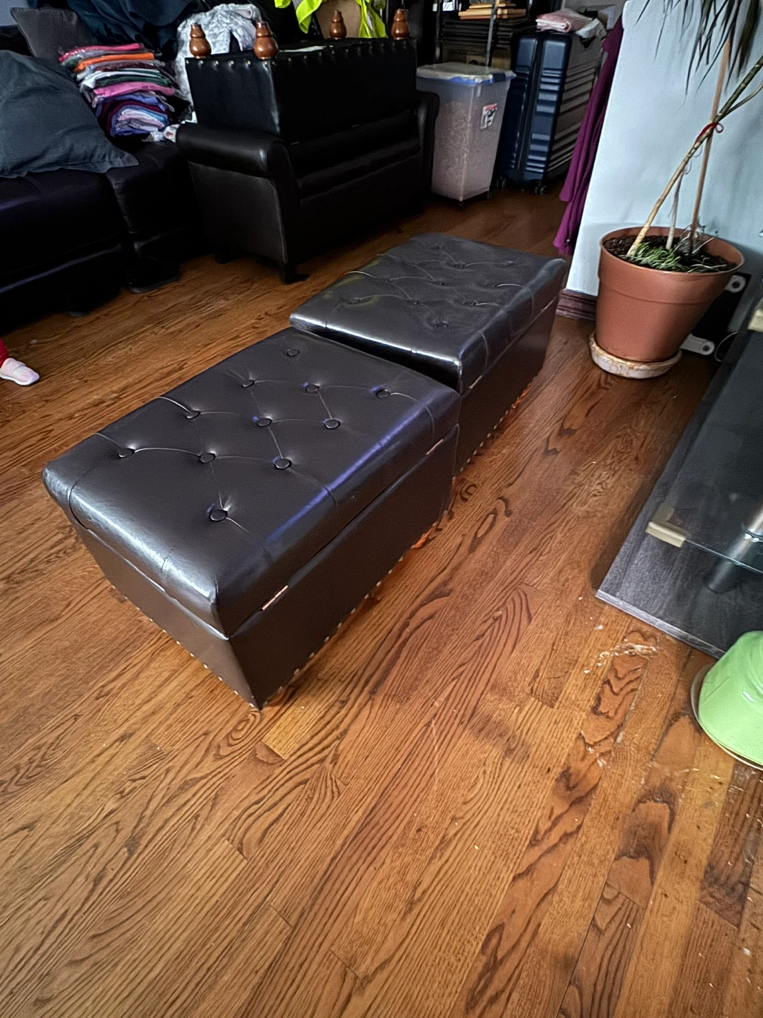 Brown Tufted Storage Ottoman Set (2) - photo 3