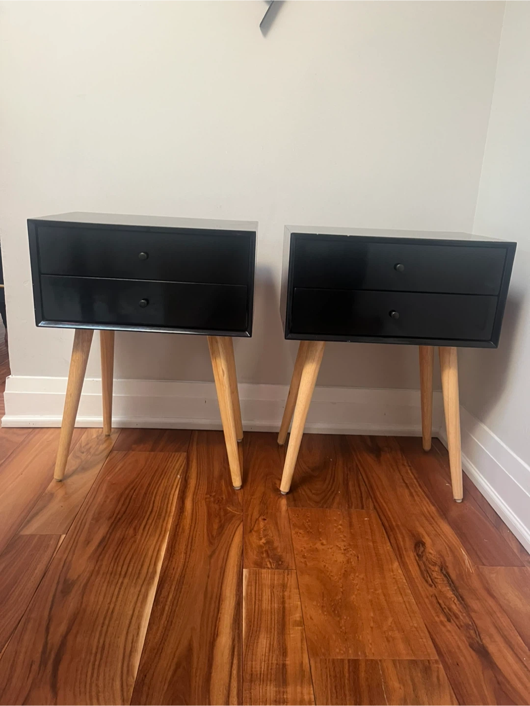 2 Black Nightstands with Drawers