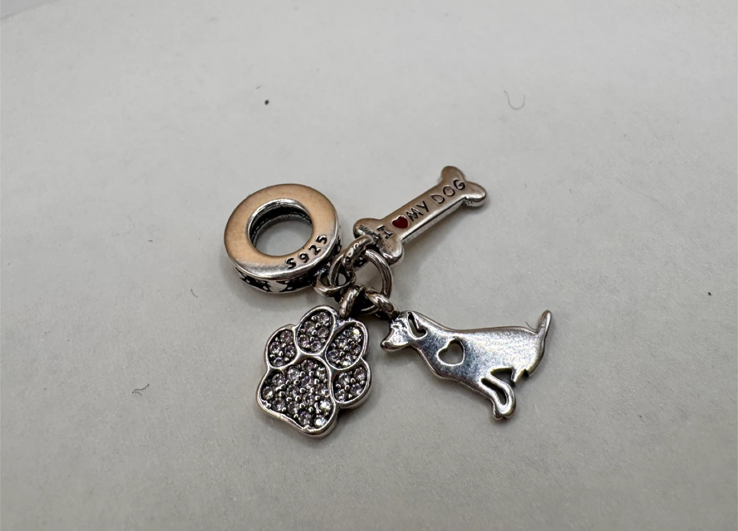 Sterling Silver 925 "I Love My Dog" Charm with Paw Print - photo 4