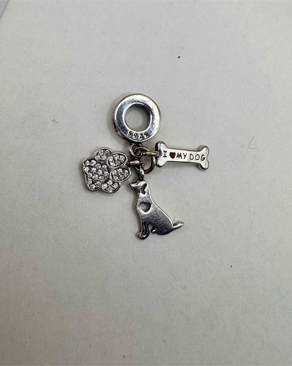Sterling Silver 925 "I Love My Dog" Charm with Paw Print - photo 2