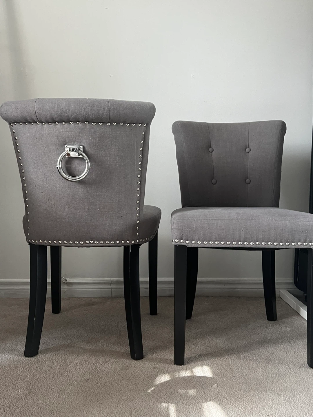 Grey studded chairs $25 each or both for $40