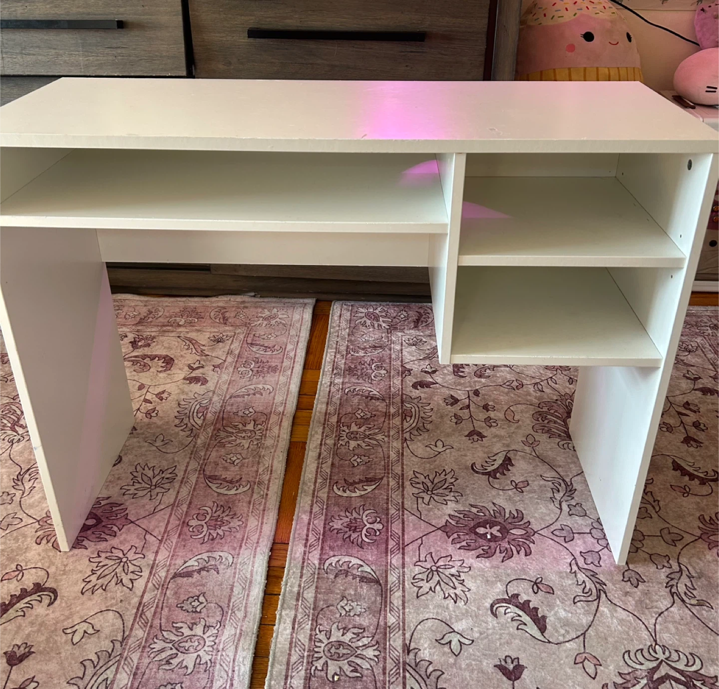 White 3-Shelf Desk with Storage