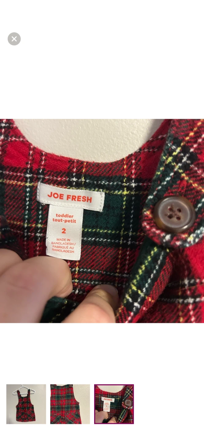 Joe Fresh Toddler Plaid Pinafore Dress Size 2 - photo 3