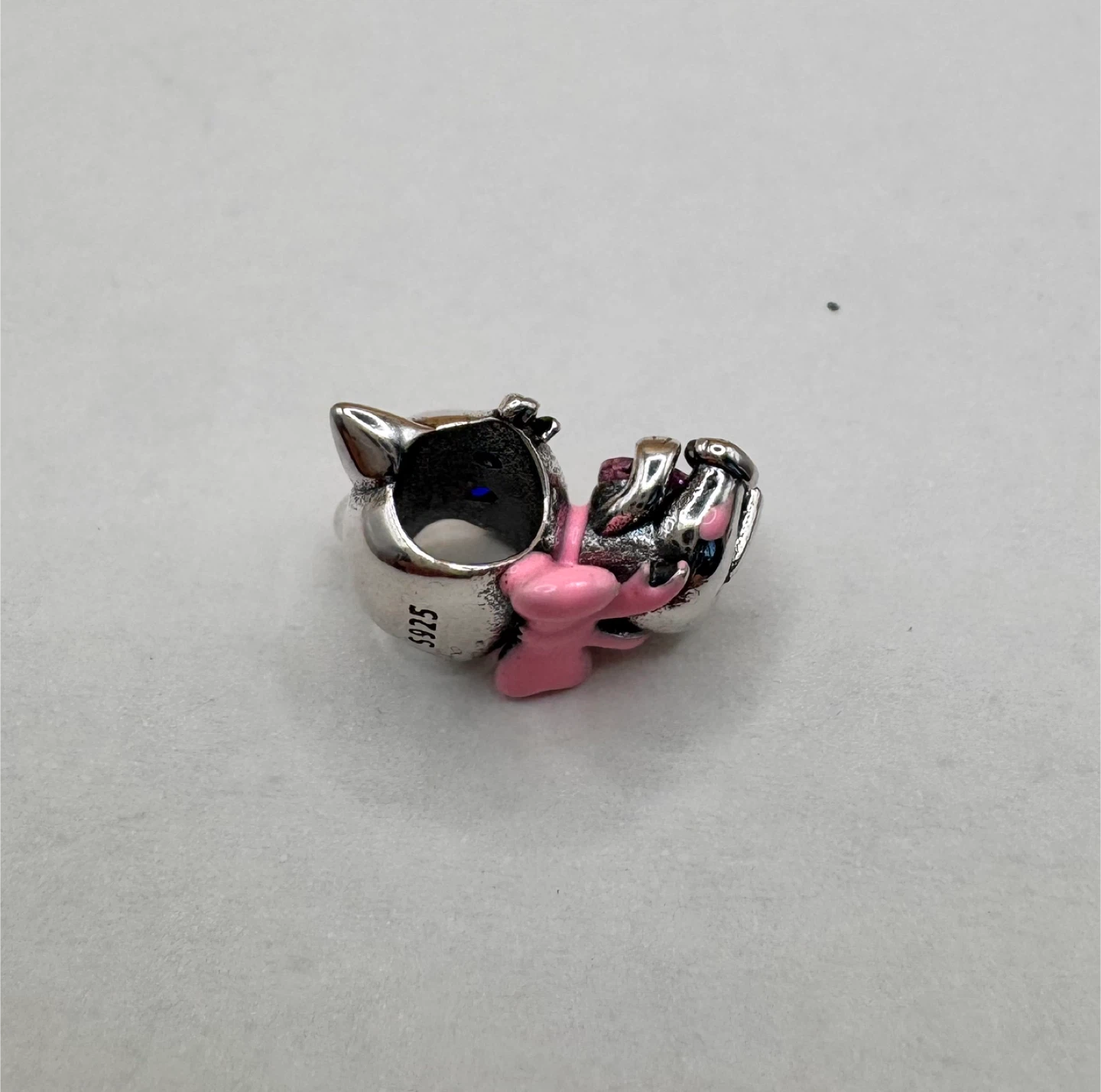 Sterling Silver 935 Cat Charm with Pink Heart and Bow - photo 5