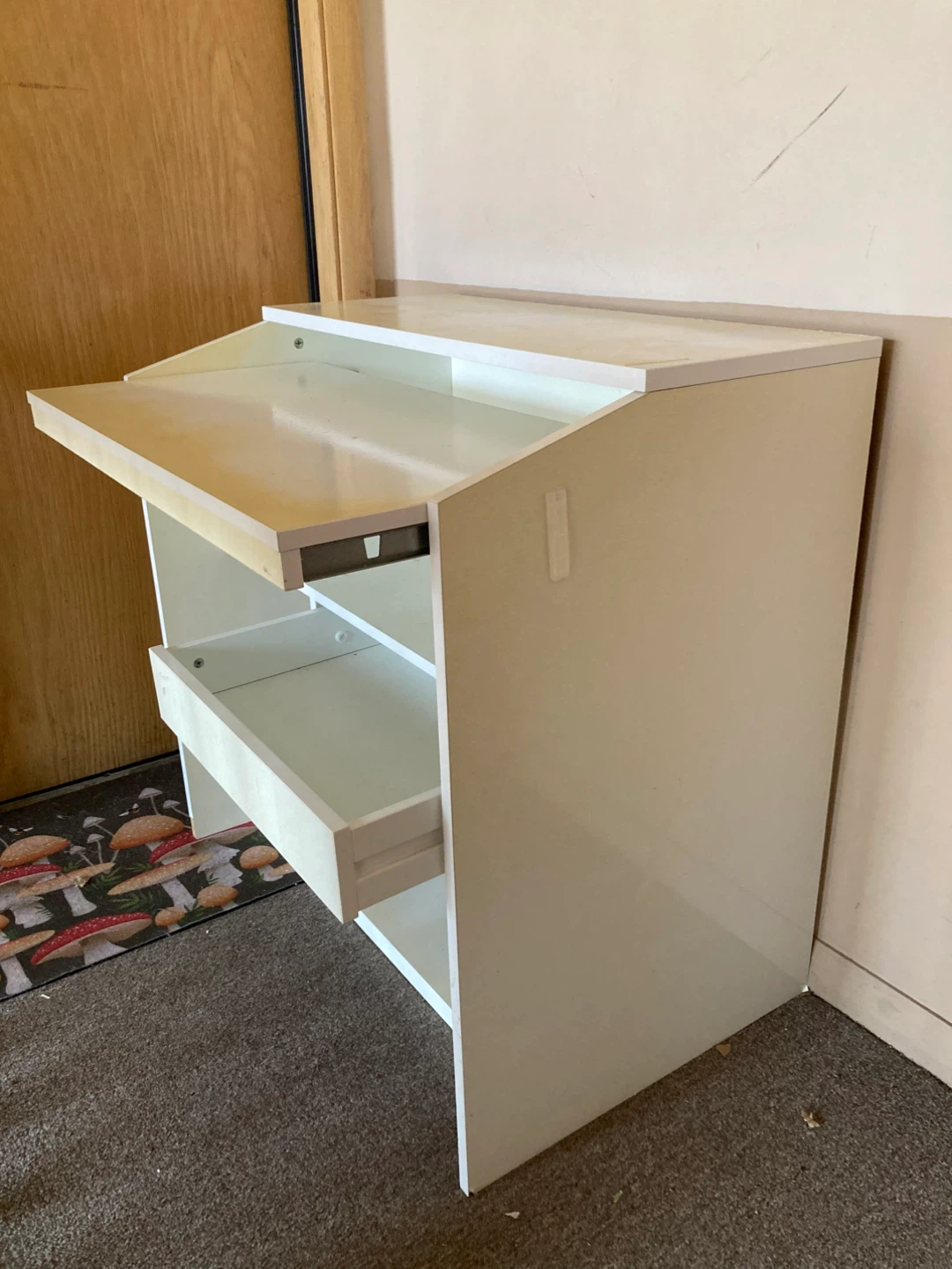 White Computer Desk with Lower Shelves & Small Drawer - photo 2
