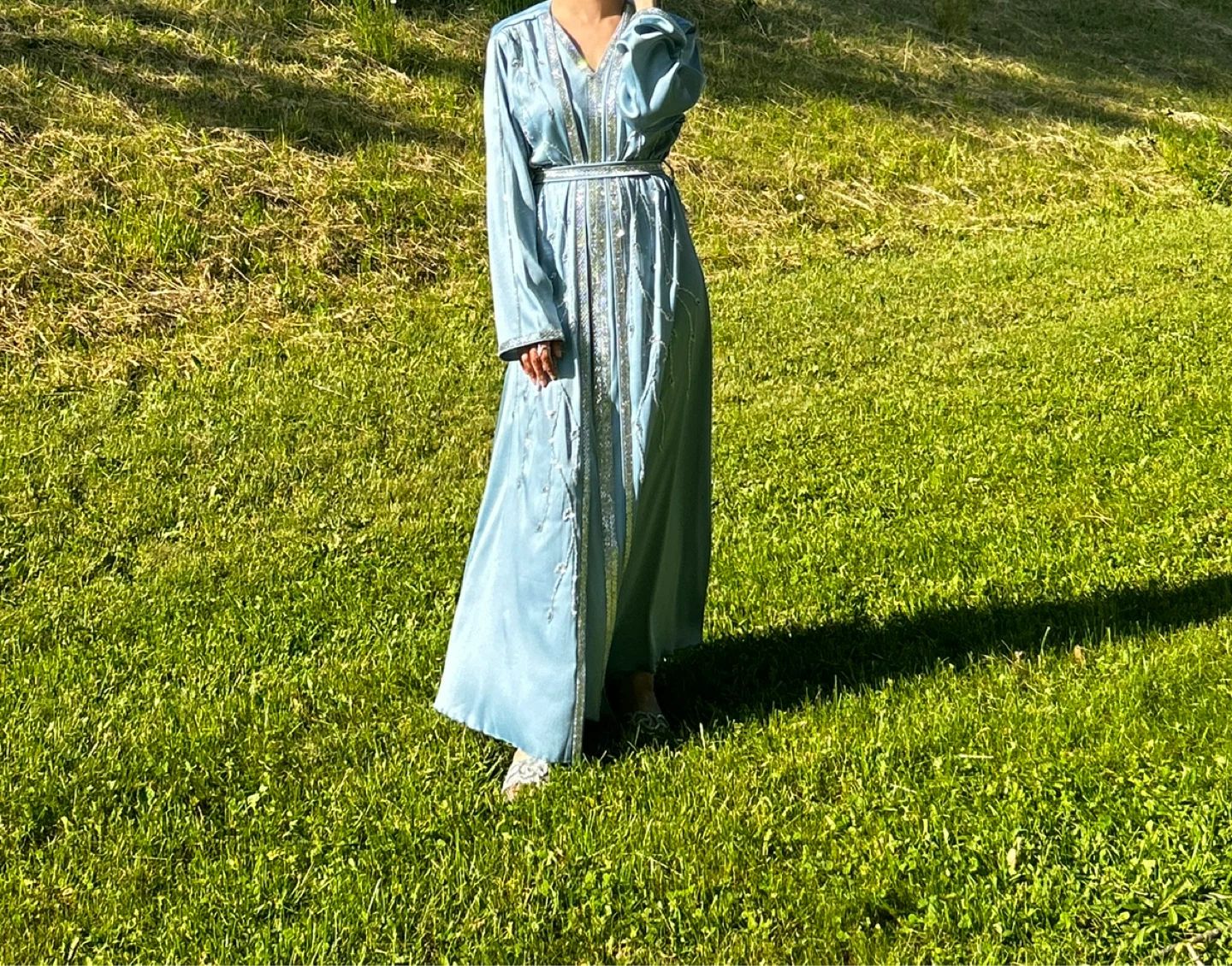 Blue Kaftan Dress with Silver Embellishments - photo 2
