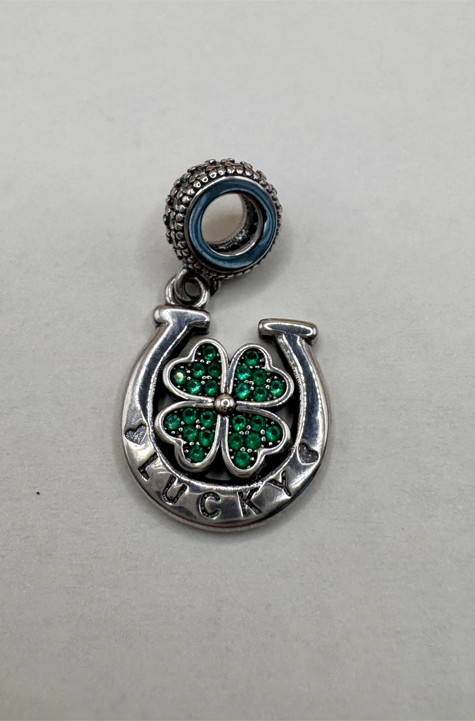 Lucky Horseshoe Clover Charm with Green Stones - photo 4