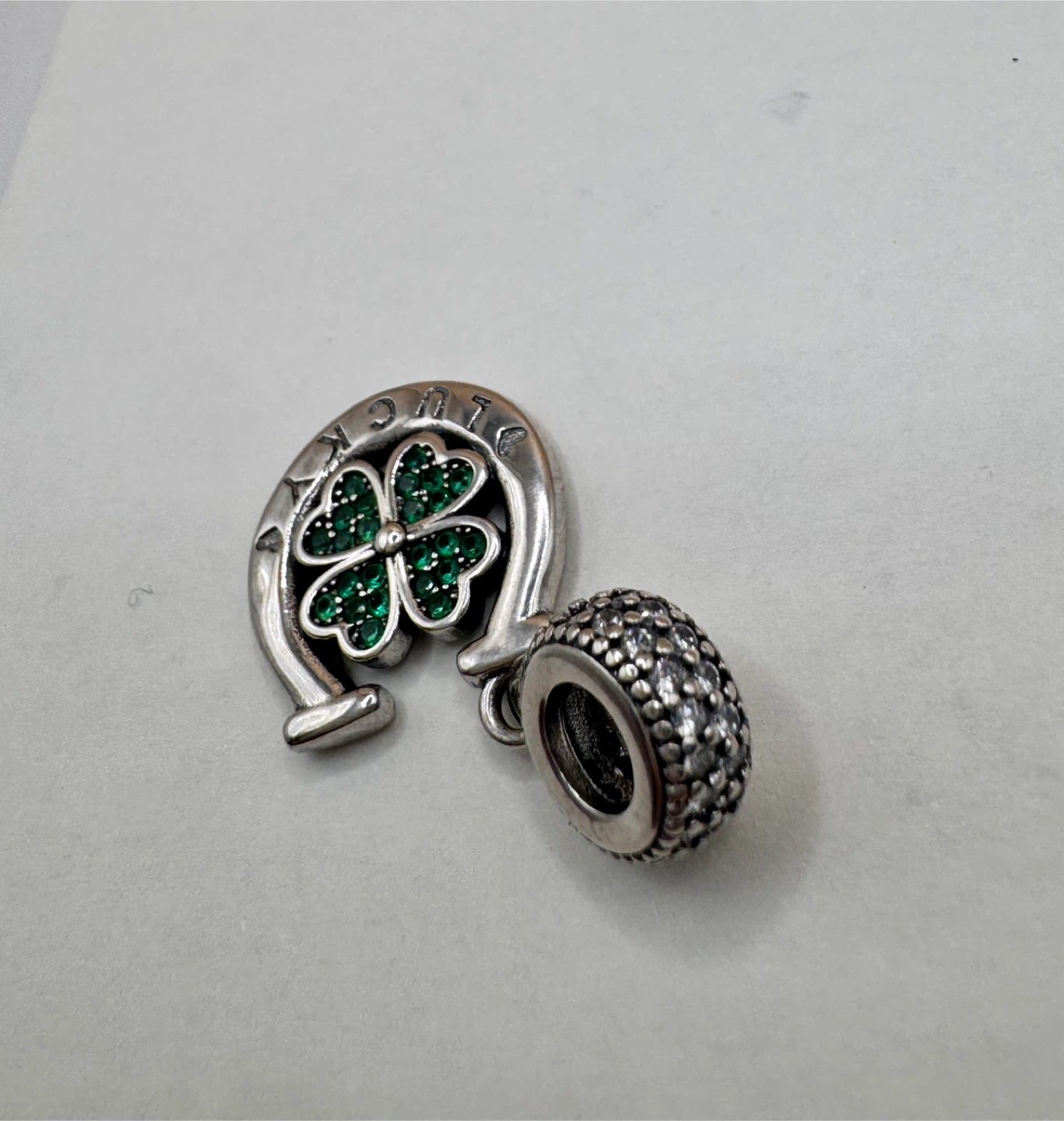 Lucky Horseshoe Clover Charm with Green Stones - photo 3