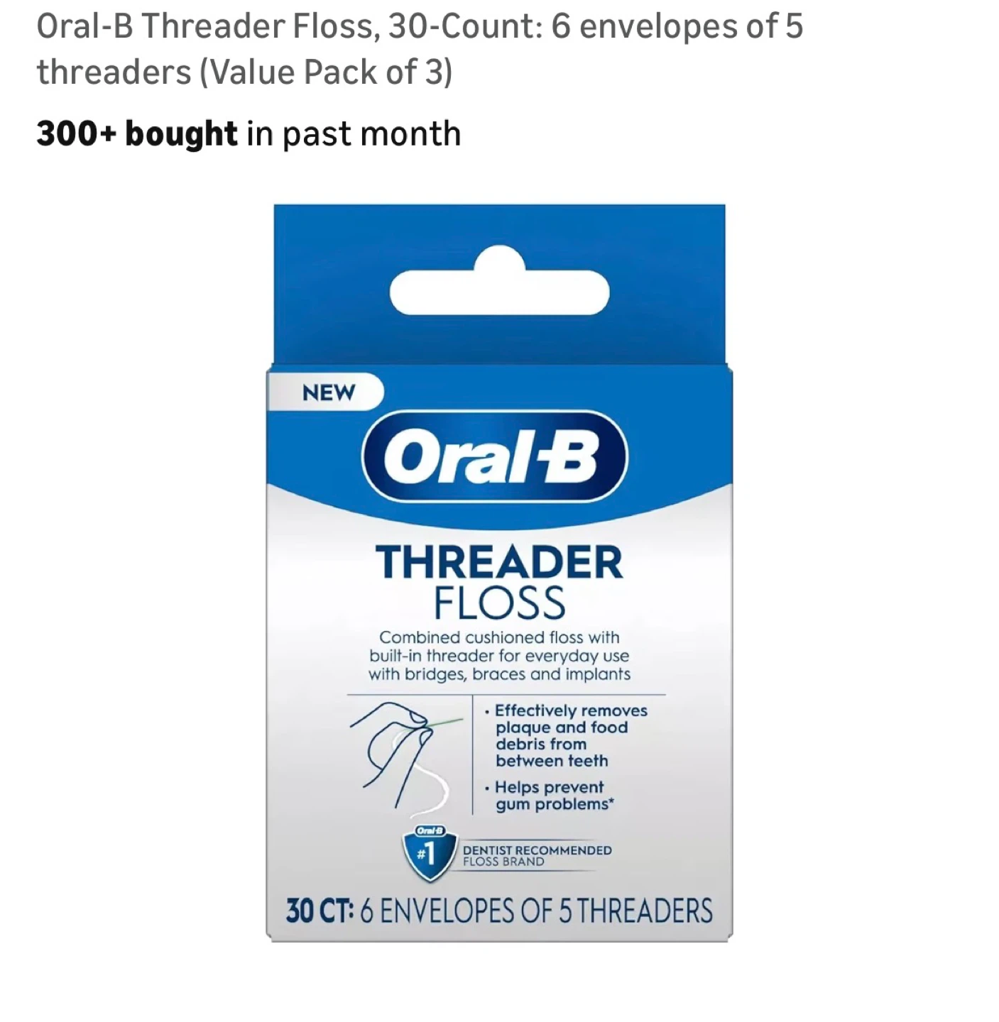 Oral-B Threader Floss, 30 Count (6 Envelopes of 5)