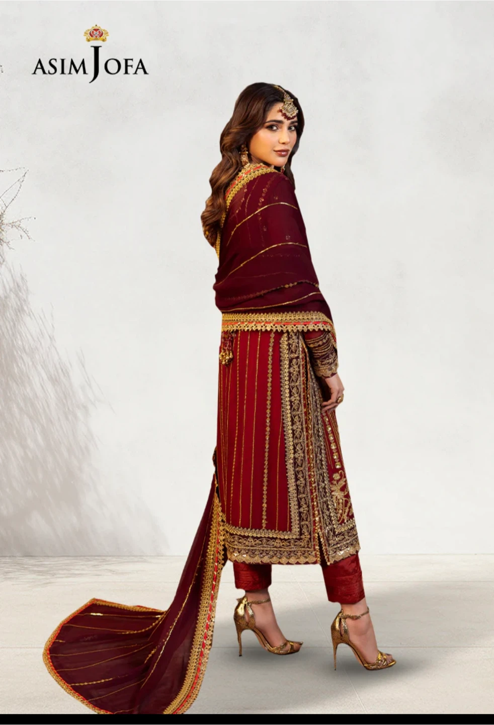 Asim Jofa Embroidered Red & Maroon Dress - photo 3