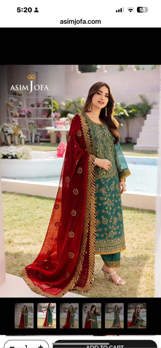 New Asim Jofa Teal Embroidered 3-Piece Suit with Red Dupatta - photo 3