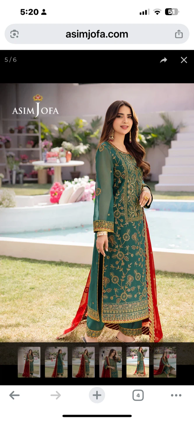 New Asim Jofa Teal Embroidered 3-Piece Suit with Red Dupatta - photo 2
