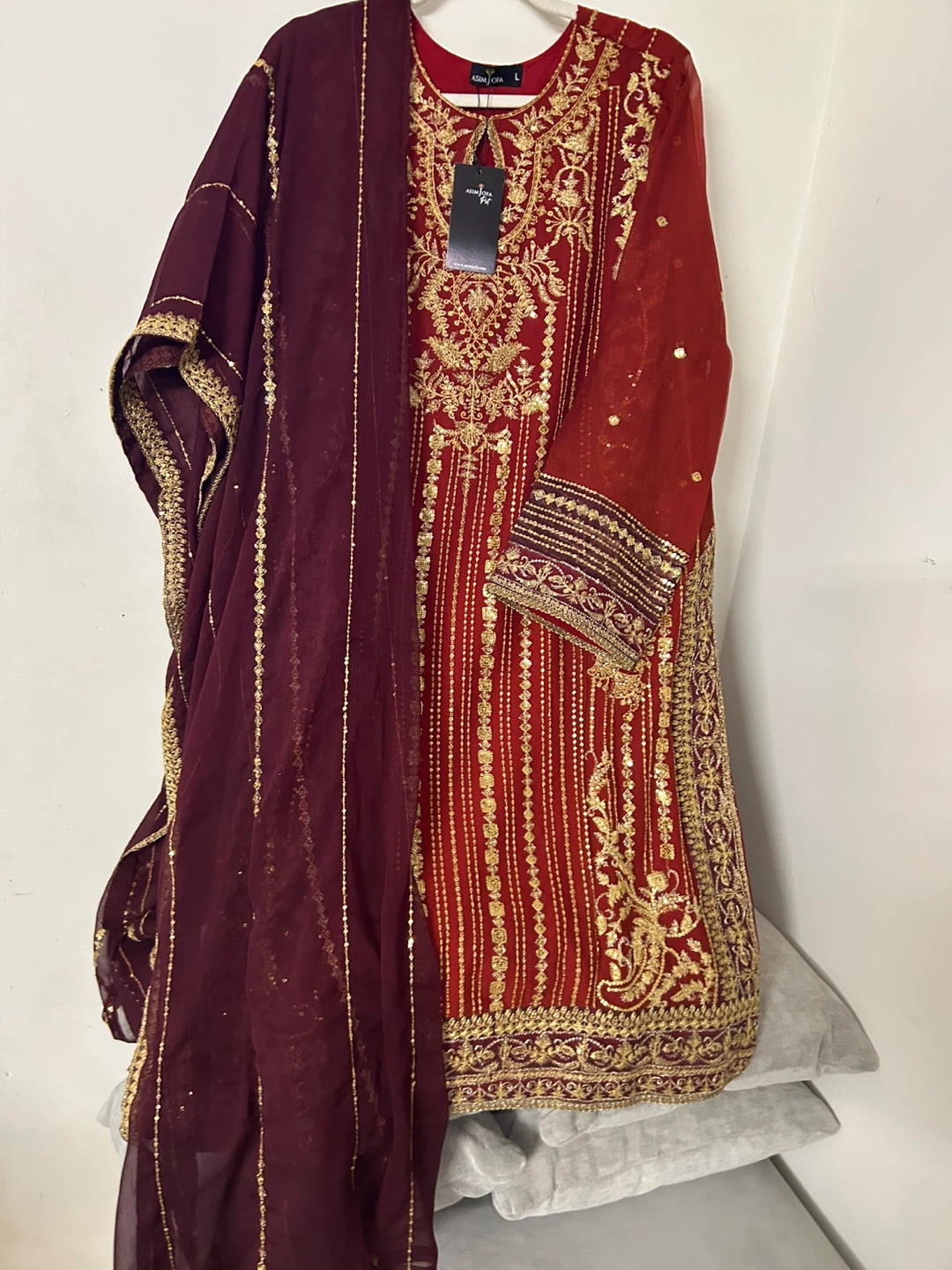 Asim Jofa Embroidered Red & Maroon Dress - photo 4