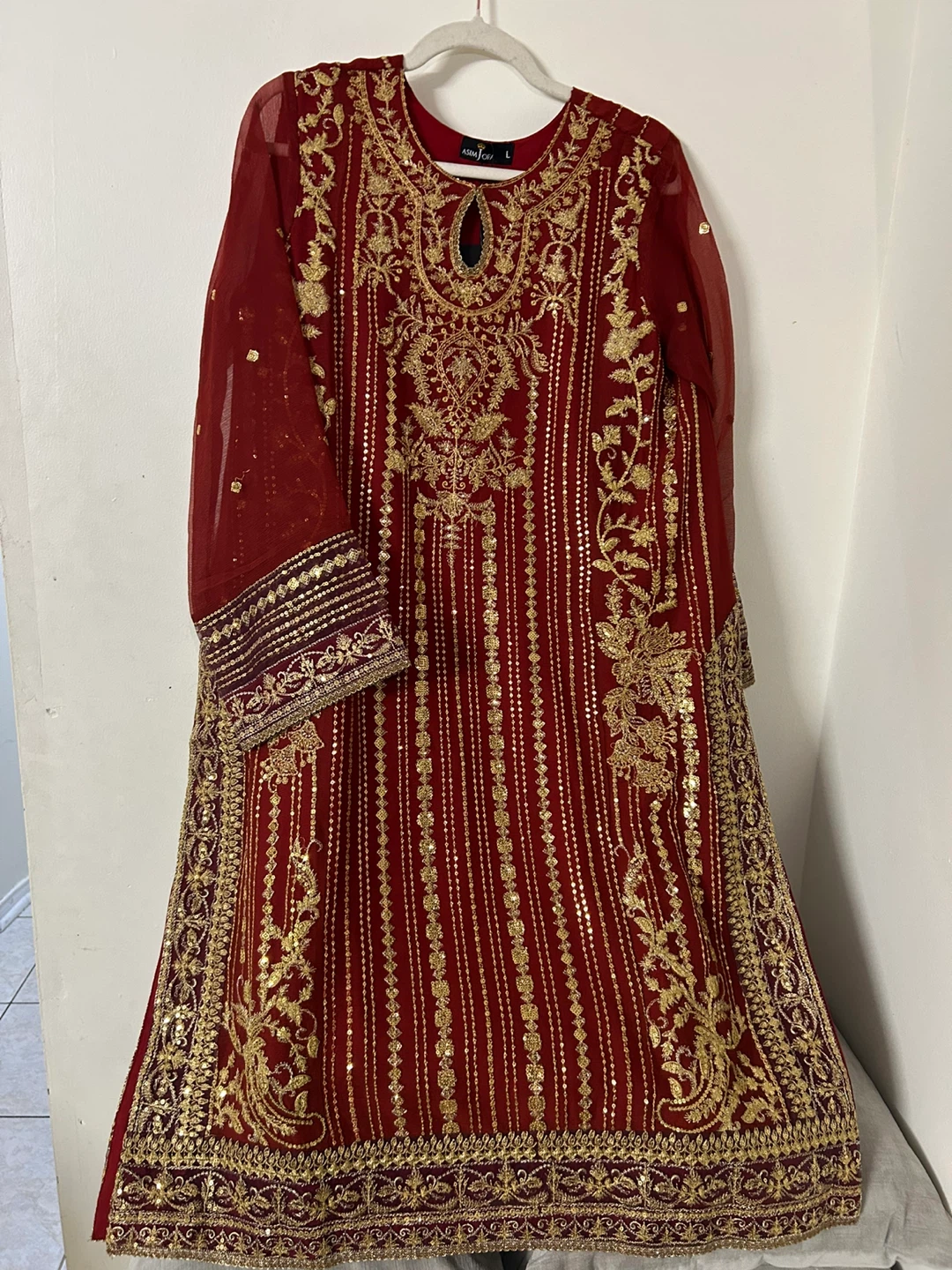Asim Jofa Embroidered Red & Maroon Dress - photo 5