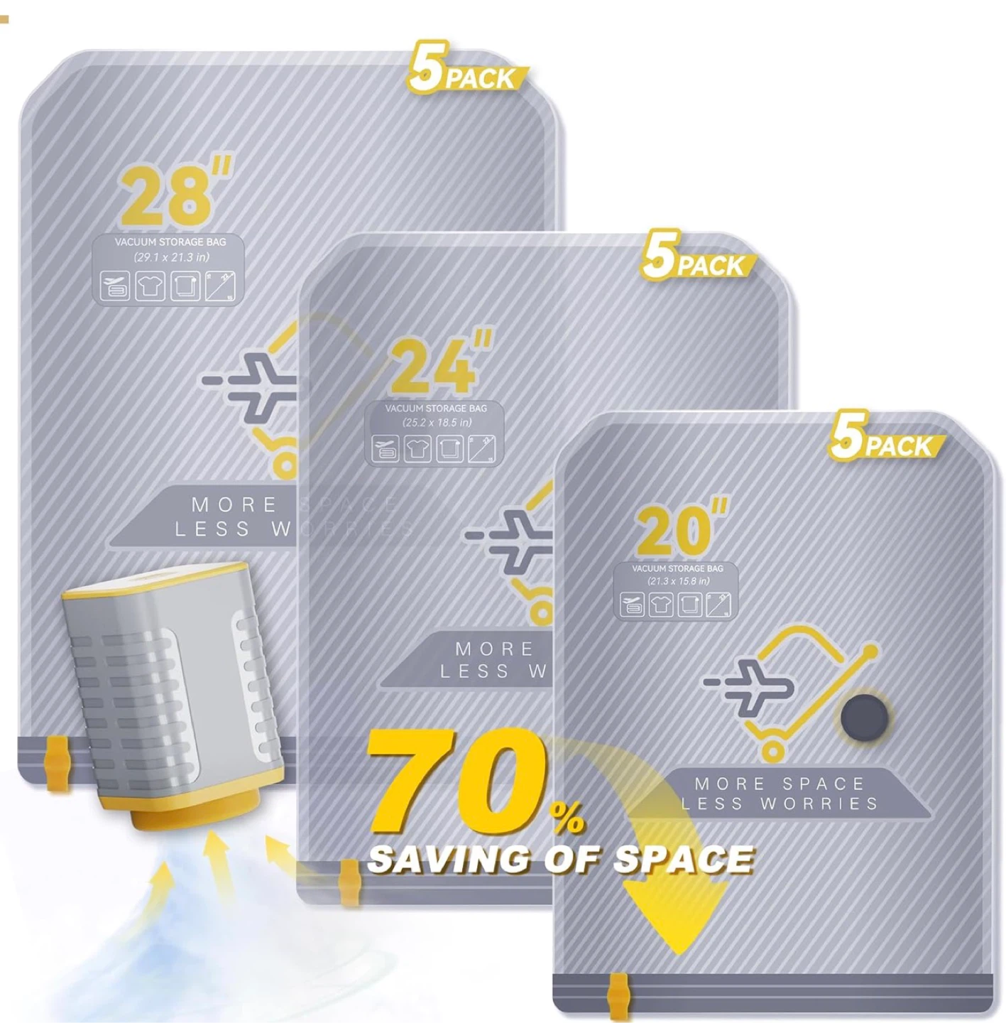 Vacuum Storage Bags with Electric Pump - 5 Pack