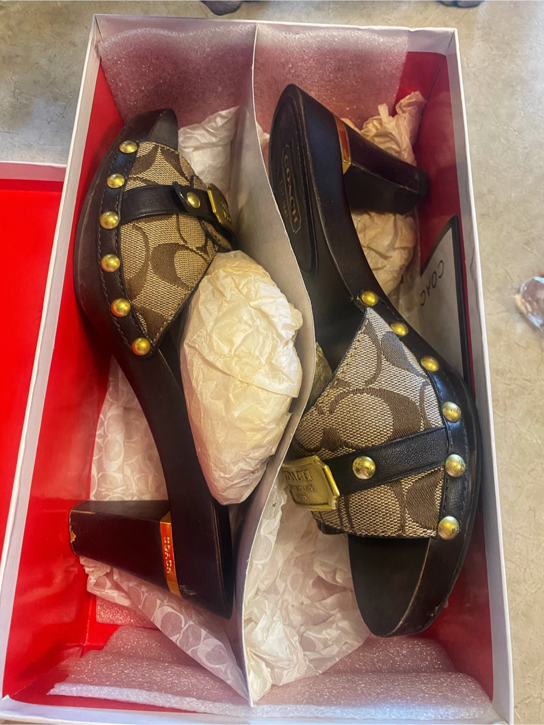 👡COACH Abella Sig 12cm/CLF Heeled Mules Size 8.5
