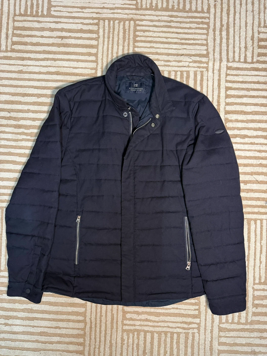 Scotch & Soda Jacket Mens Navy Wool Quilted Puffer Zip Size XL