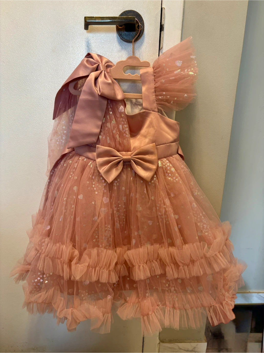Girls Pink Sparkle Tulle Dress with Bows