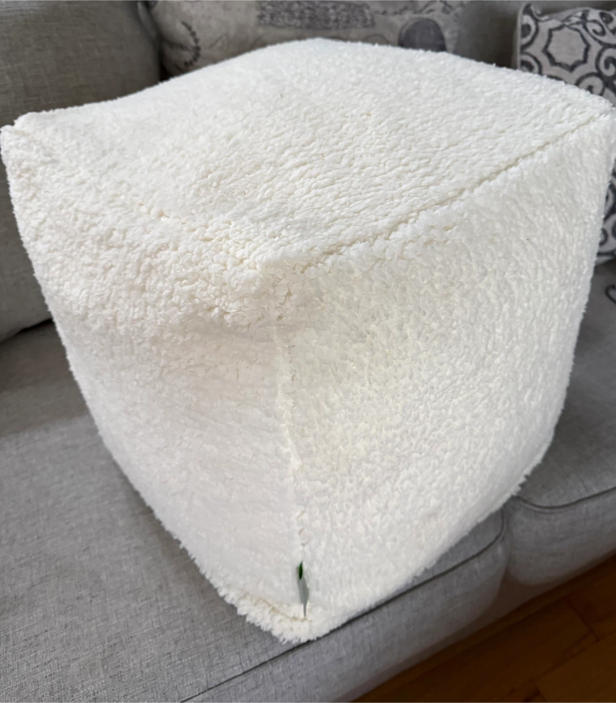 Majestic Home Solid Cream Sherpa Cube Ottoman Footstool
