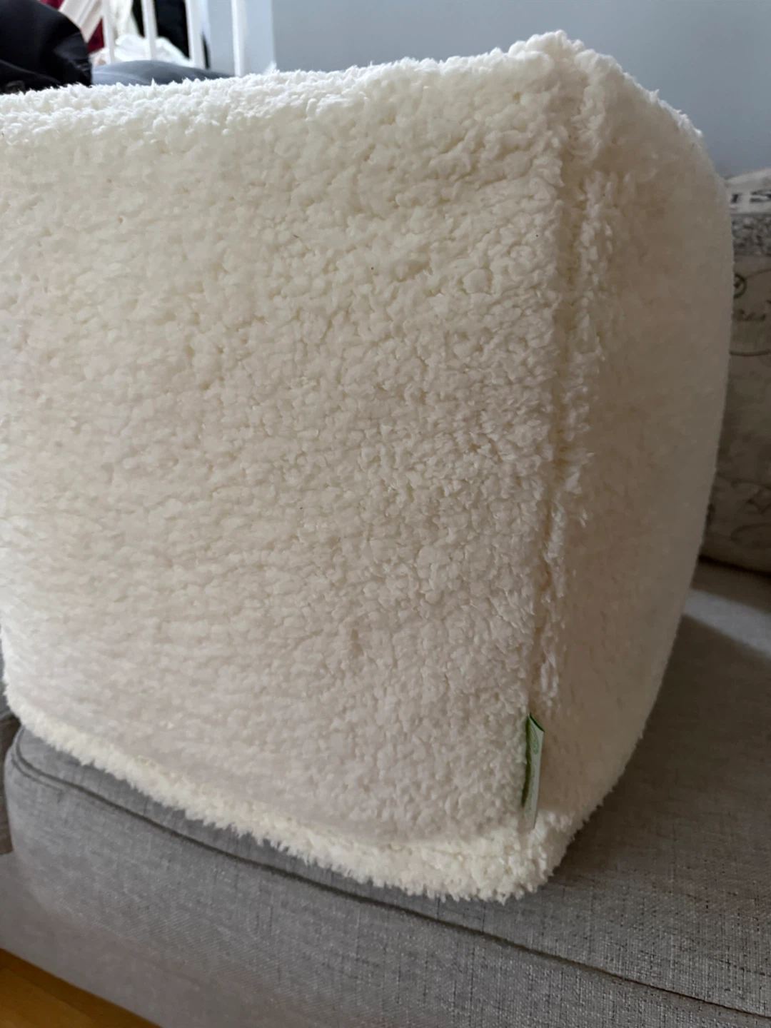 Majestic Home Solid Cream Sherpa Cube Ottoman Footstool - photo 3
