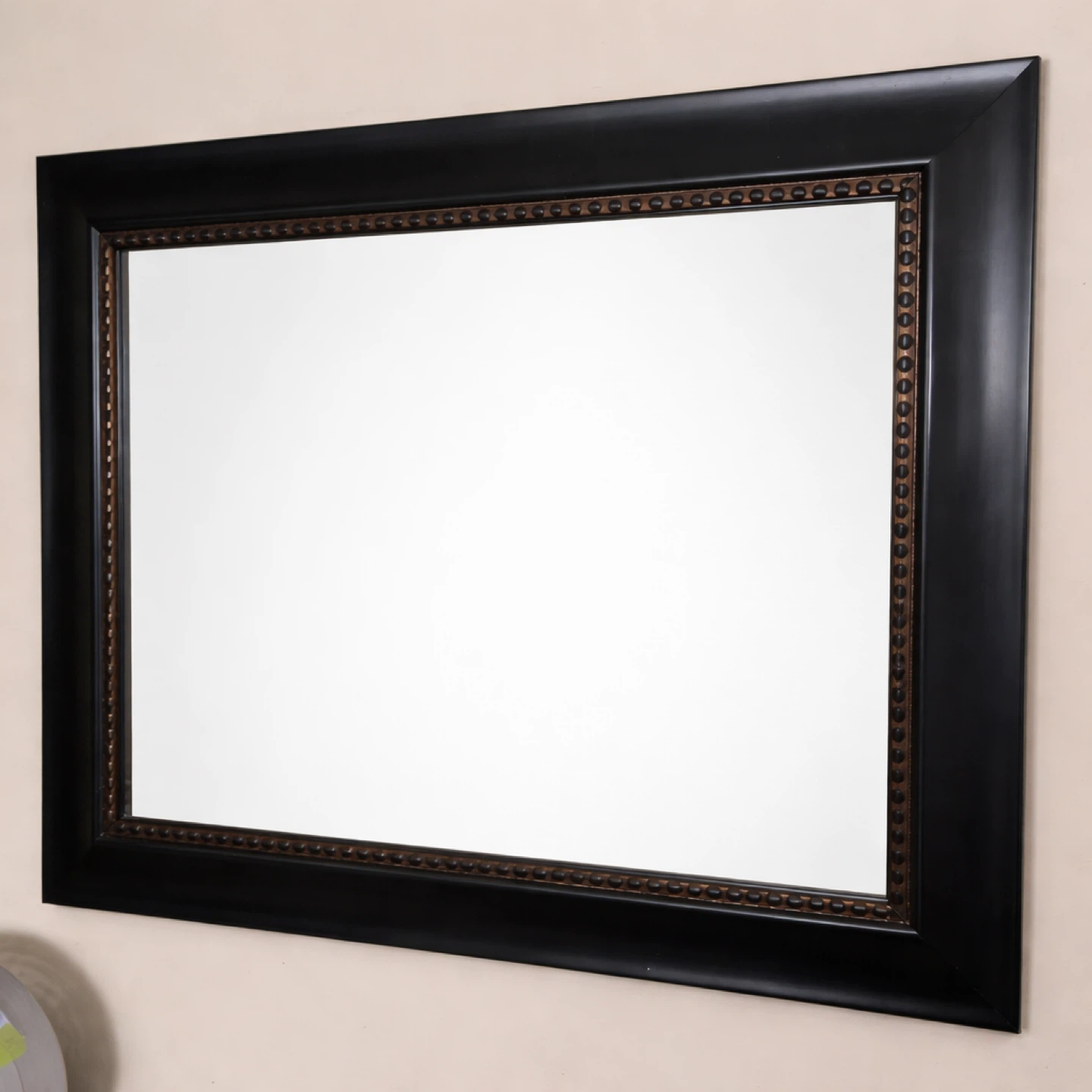 Large Black Framed Mirror with Beaded Detail