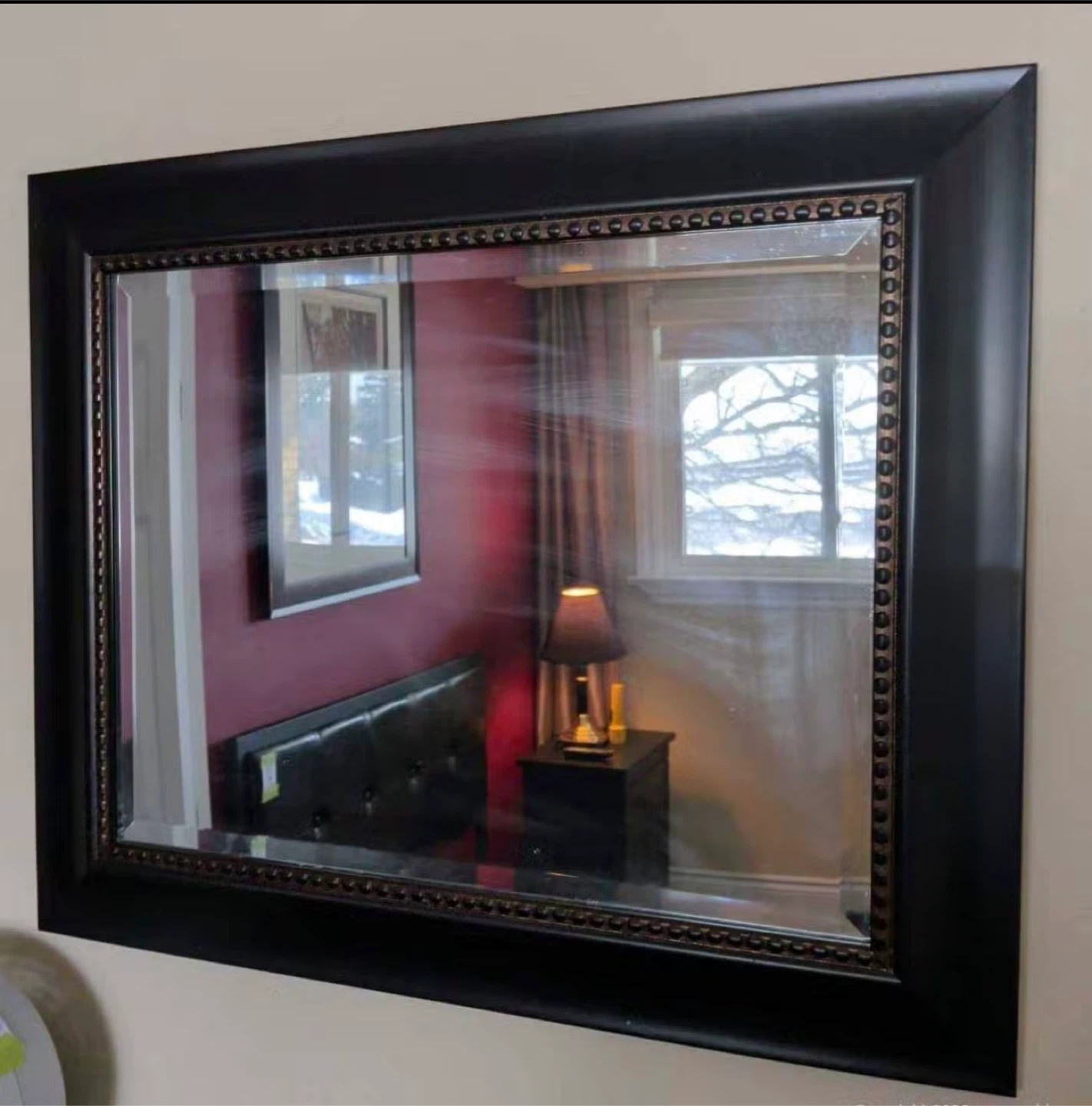 Large Black Framed Mirror with Beaded Detail - photo 2
