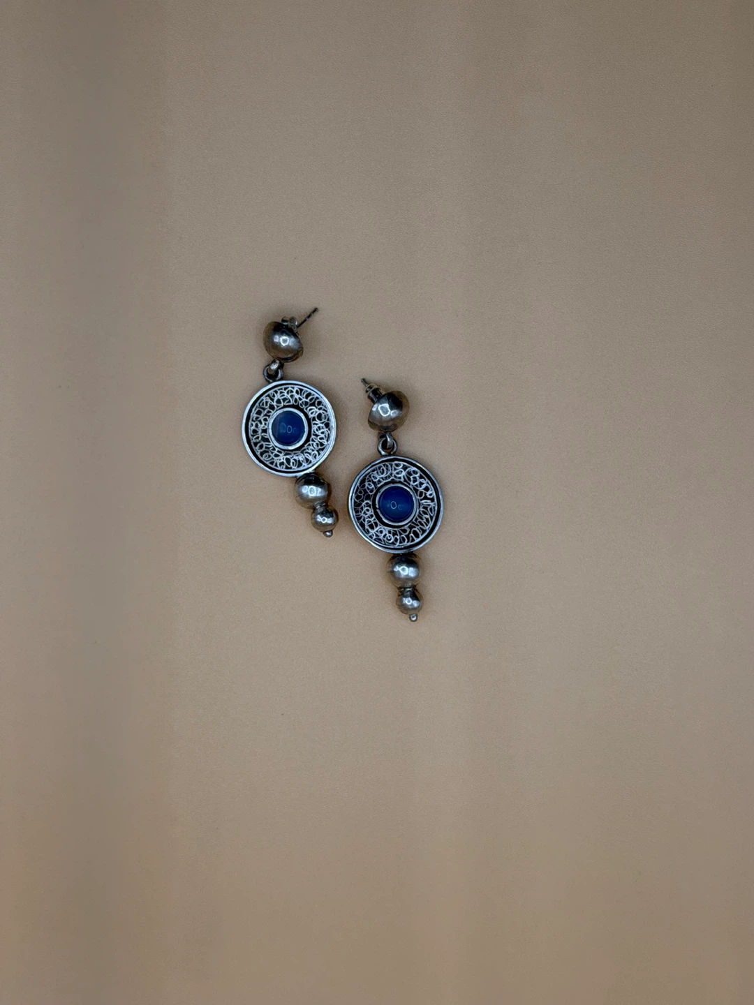 Handmade Silver Dangle Earrings with Blue Stone - photo 3