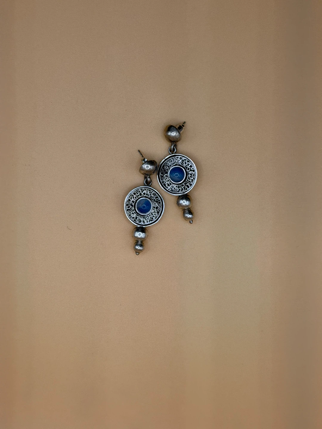 Handmade Silver Dangle Earrings with Blue Stone - photo 4