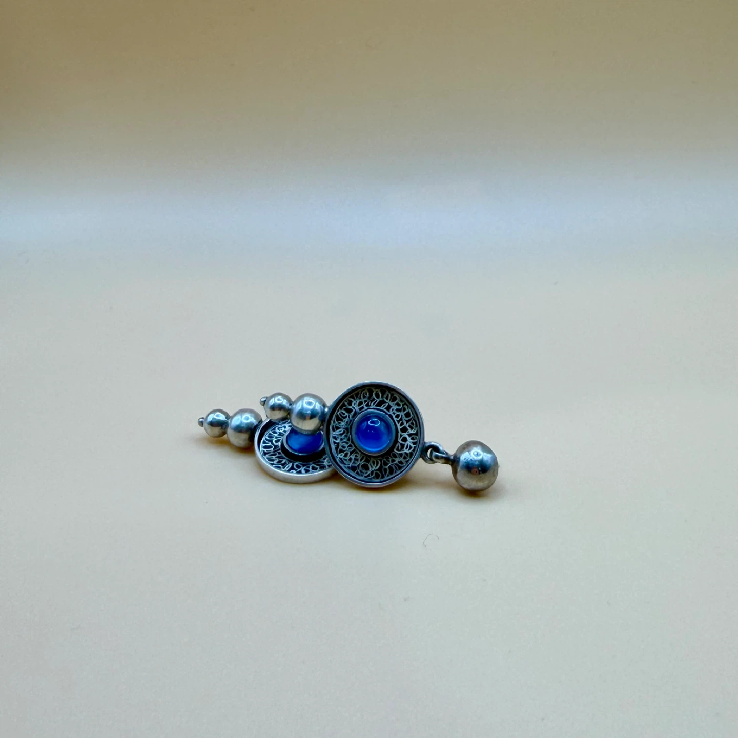 Handmade Silver Dangle Earrings with Blue Stone