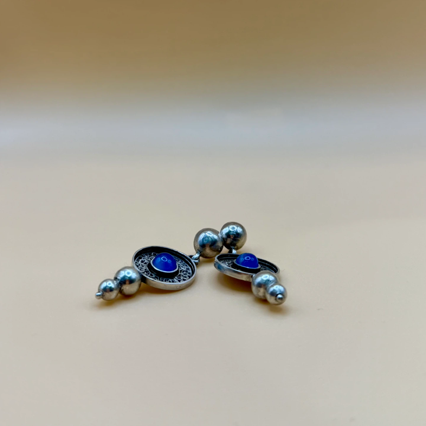 Handmade Silver Dangle Earrings with Blue Stone - photo 2