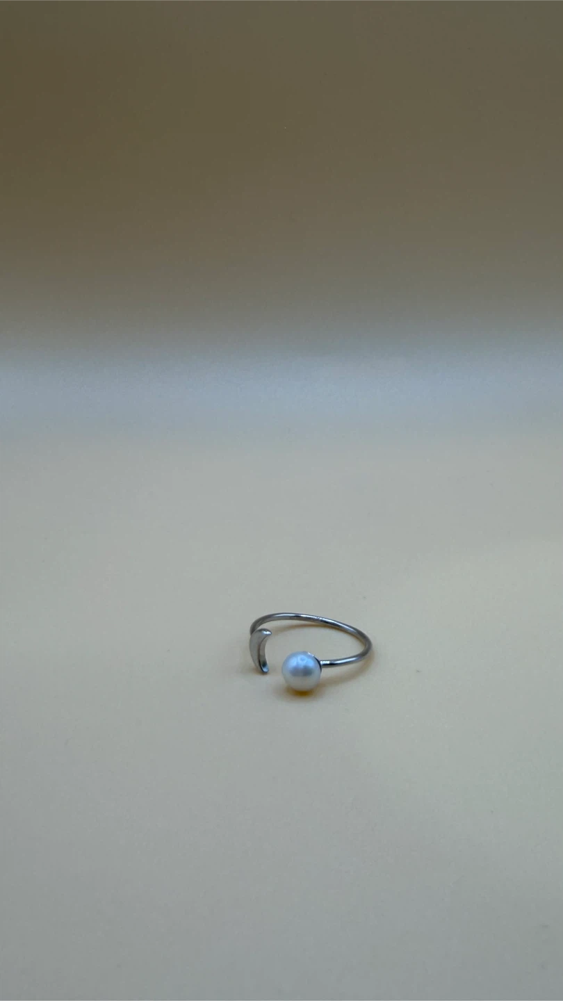 Adjustable Silver, Pearl and Moon Ring