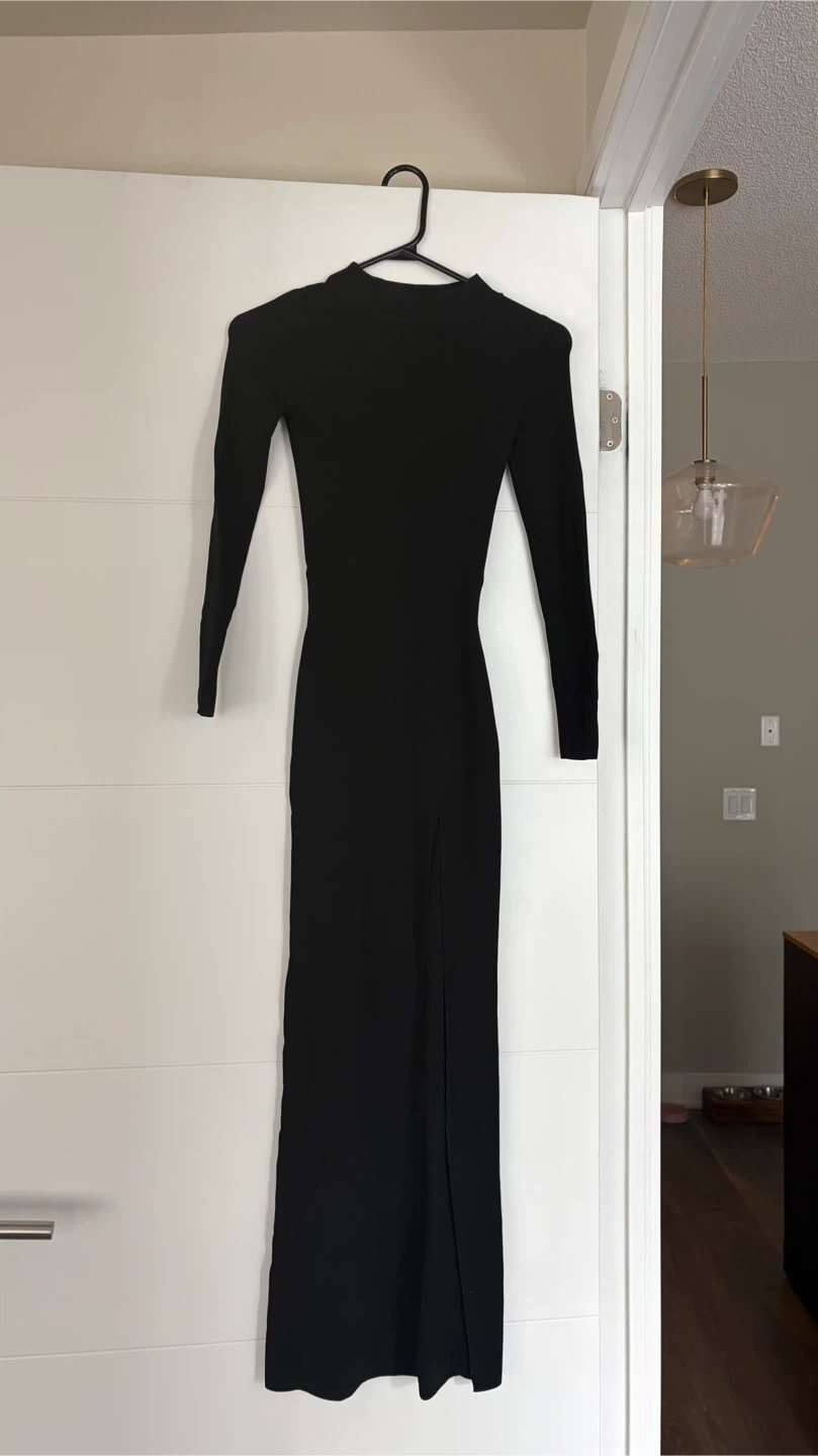 BABATON Black Long Sleeve Maxi Dress with High Slit - photo 2