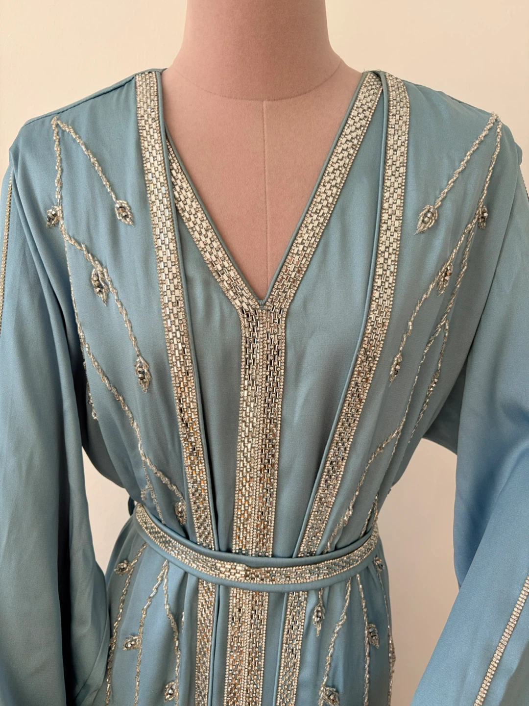 Blue Kaftan Dress with Silver Embellishments - photo 3